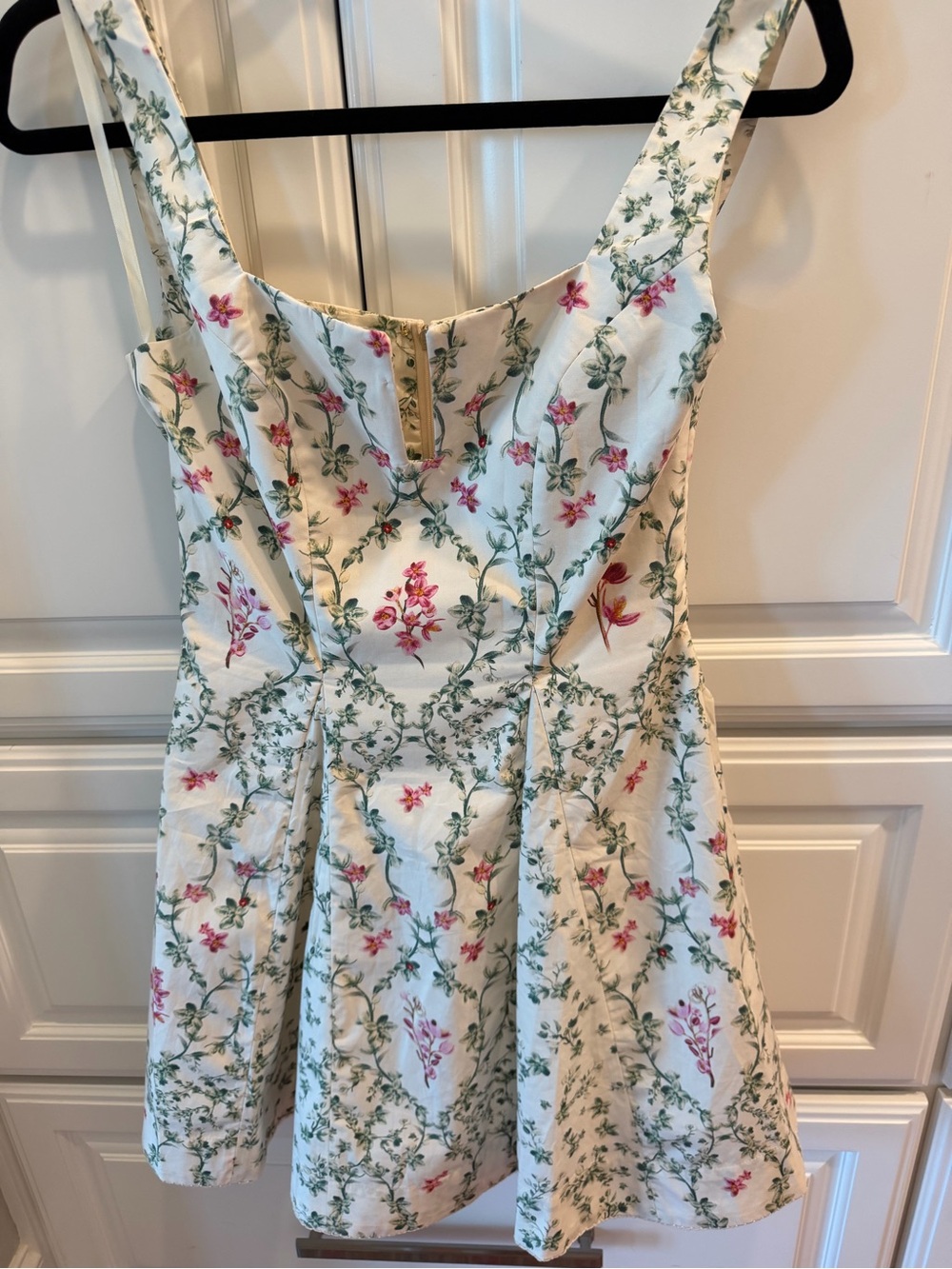 Agua Bendita Cream Mini Dress with Pink Floral Vine Print